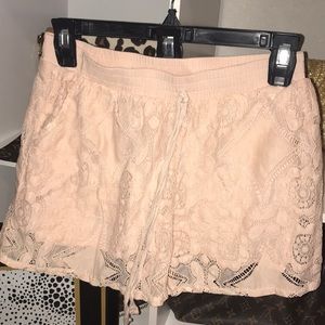 Blush pink lace shorts